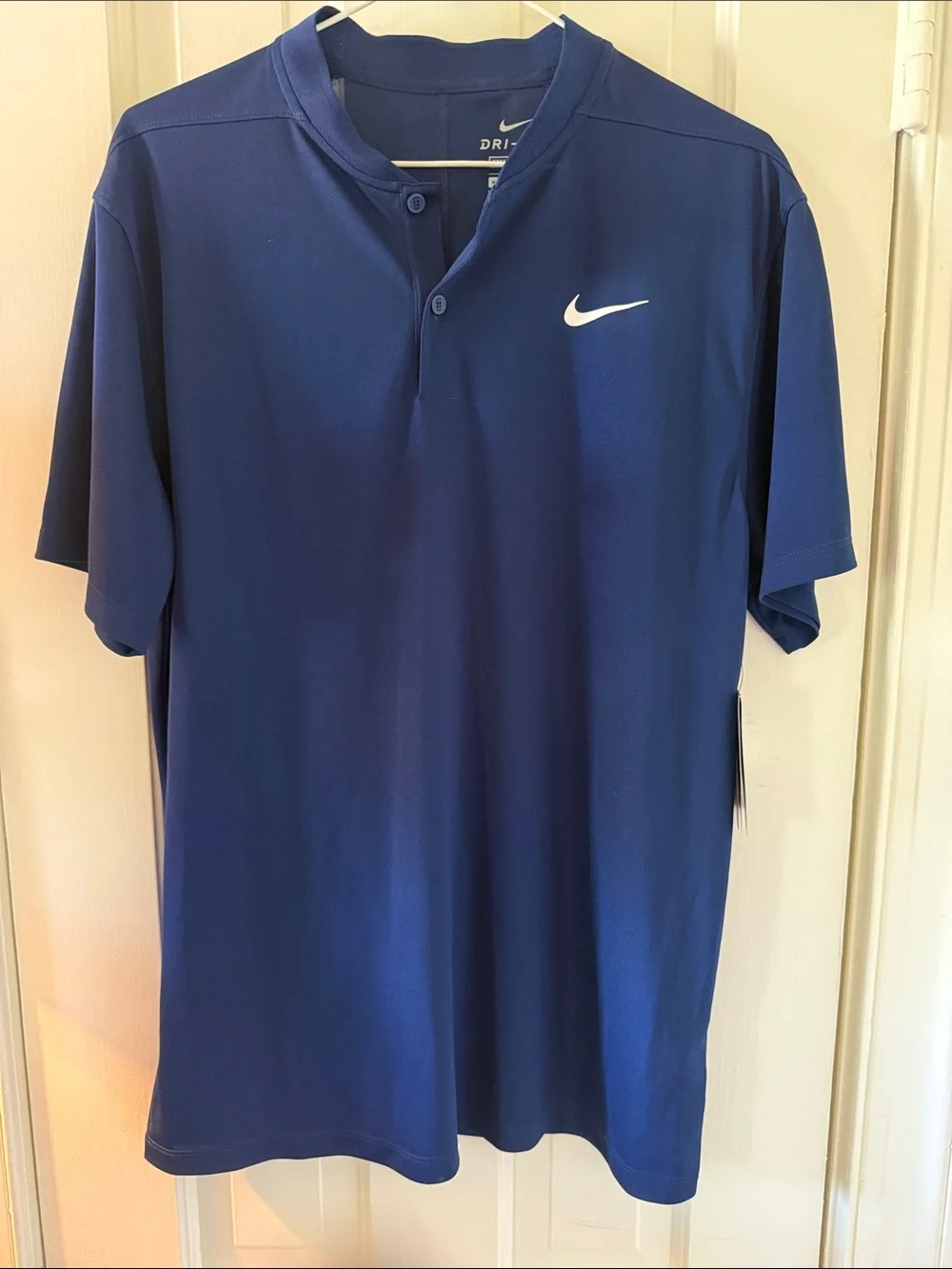 Nike Men’s Royal Blue Dri-FIT Henley Golf Polo with Swoosh